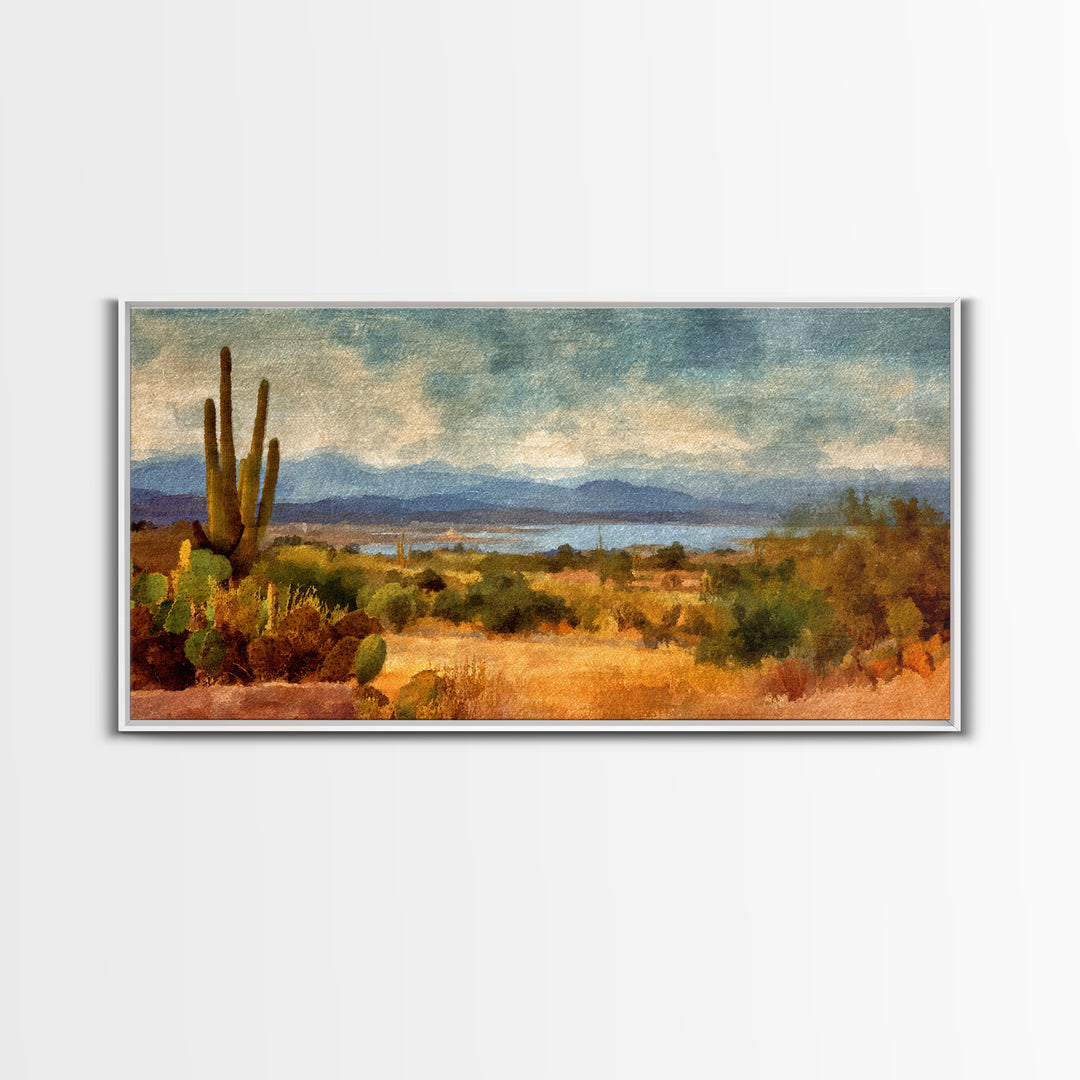 Desert Cactus Blooming After Rain Framed Canvas Print, Nature Art, Fine Art Print, Living Room Decor, Fine Art, Nature, NAT-2x1-16