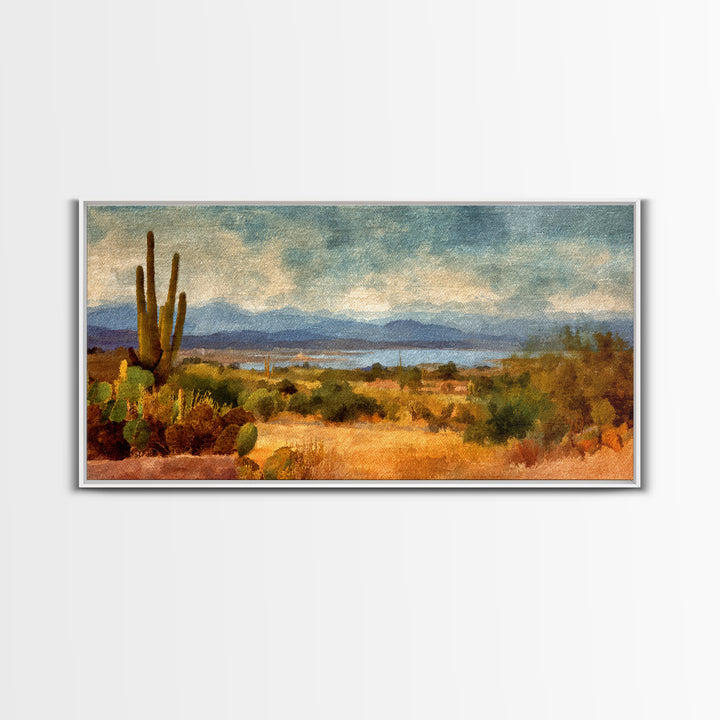Desert Cactus Blooming After Rain Framed Canvas Print, Nature Art, Fine Art Print, Living Room Decor, Fine Art, Nature, NAT-2x1-16