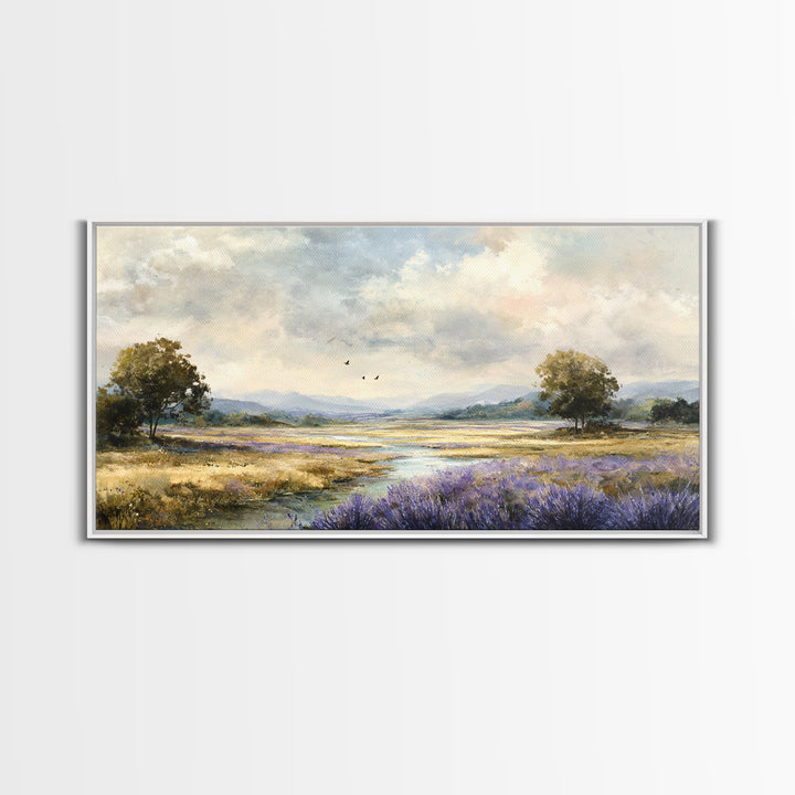 Bees Circling Lavender Blossoms Framed Canvas Print, Nature Art, Ocean Art, Living Room Decor, Fine Art, Nature, Art Print, NAT-2x1-19