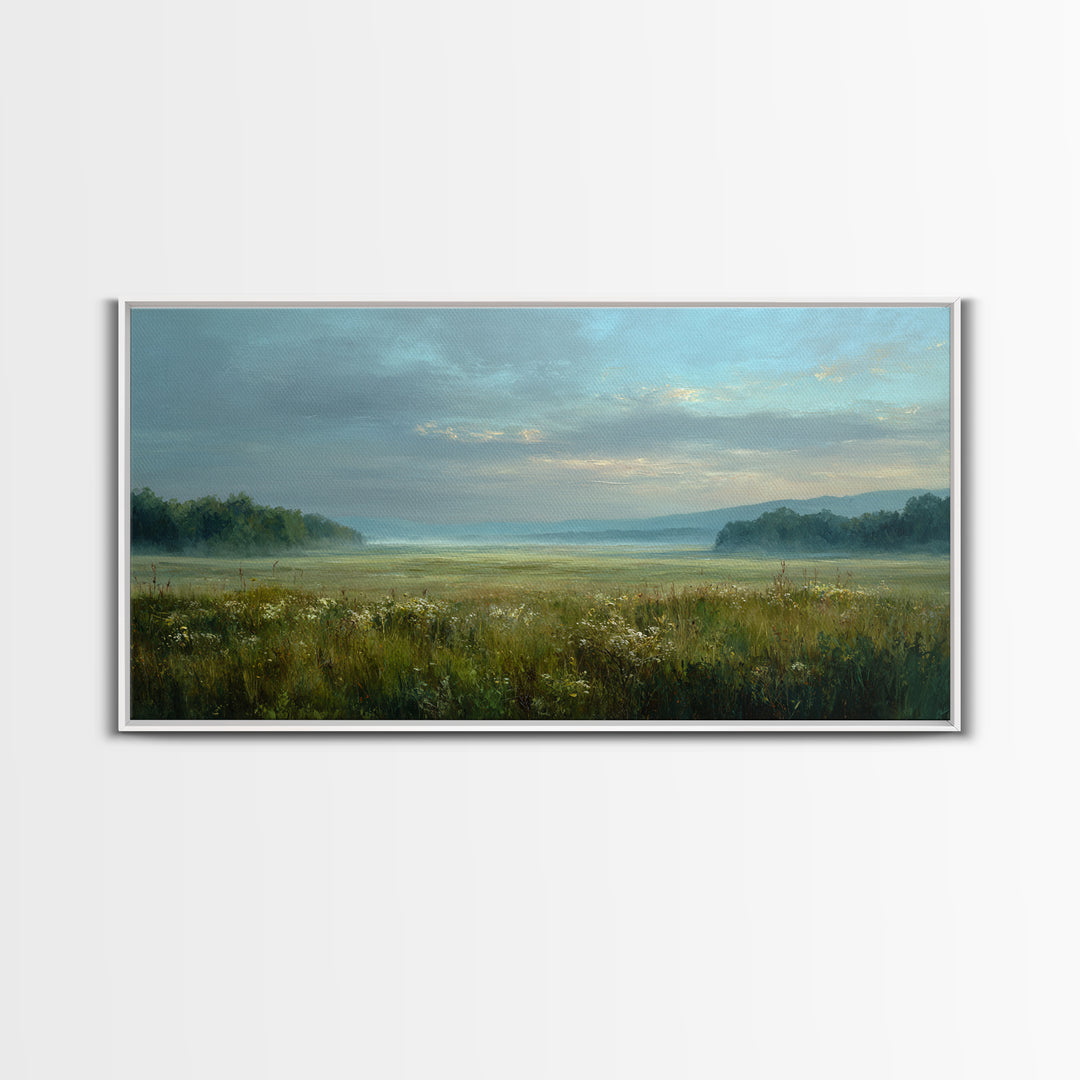 Wildflower Meadow under Soft Summer Sky Canvas Print, Nature Art, Boho Decor, Living Room Decor, Fine Art, Nature, Wall Decor, NAT-2x1-22