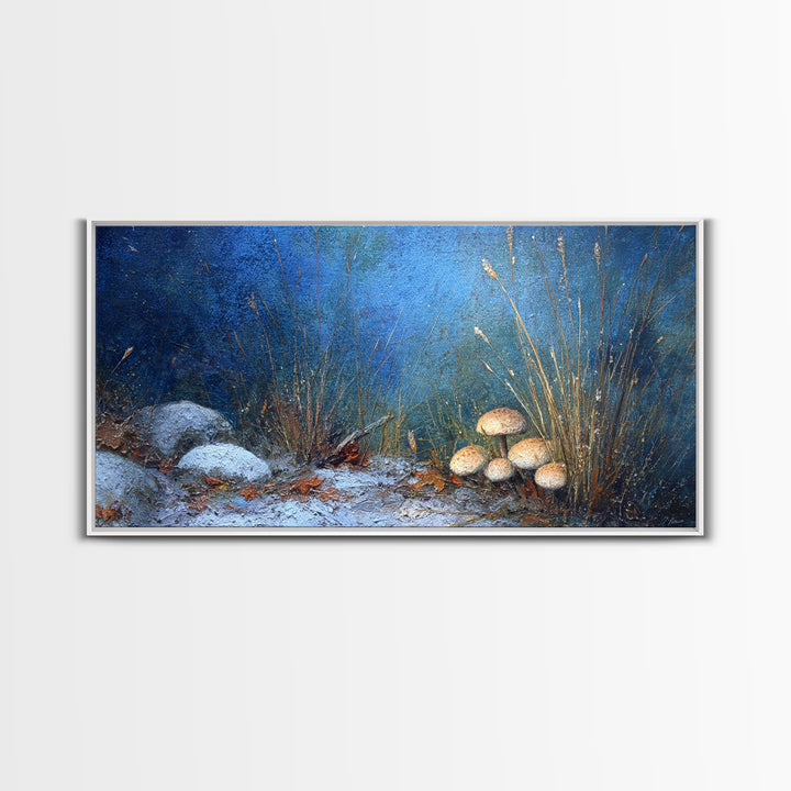 Mushroom Cluster in Enchanted Woodland Framed Canvas Print, Nature Art, Fine Art Print, Living Room Decor, Oil Painting, Nature, NAT-2x1-27