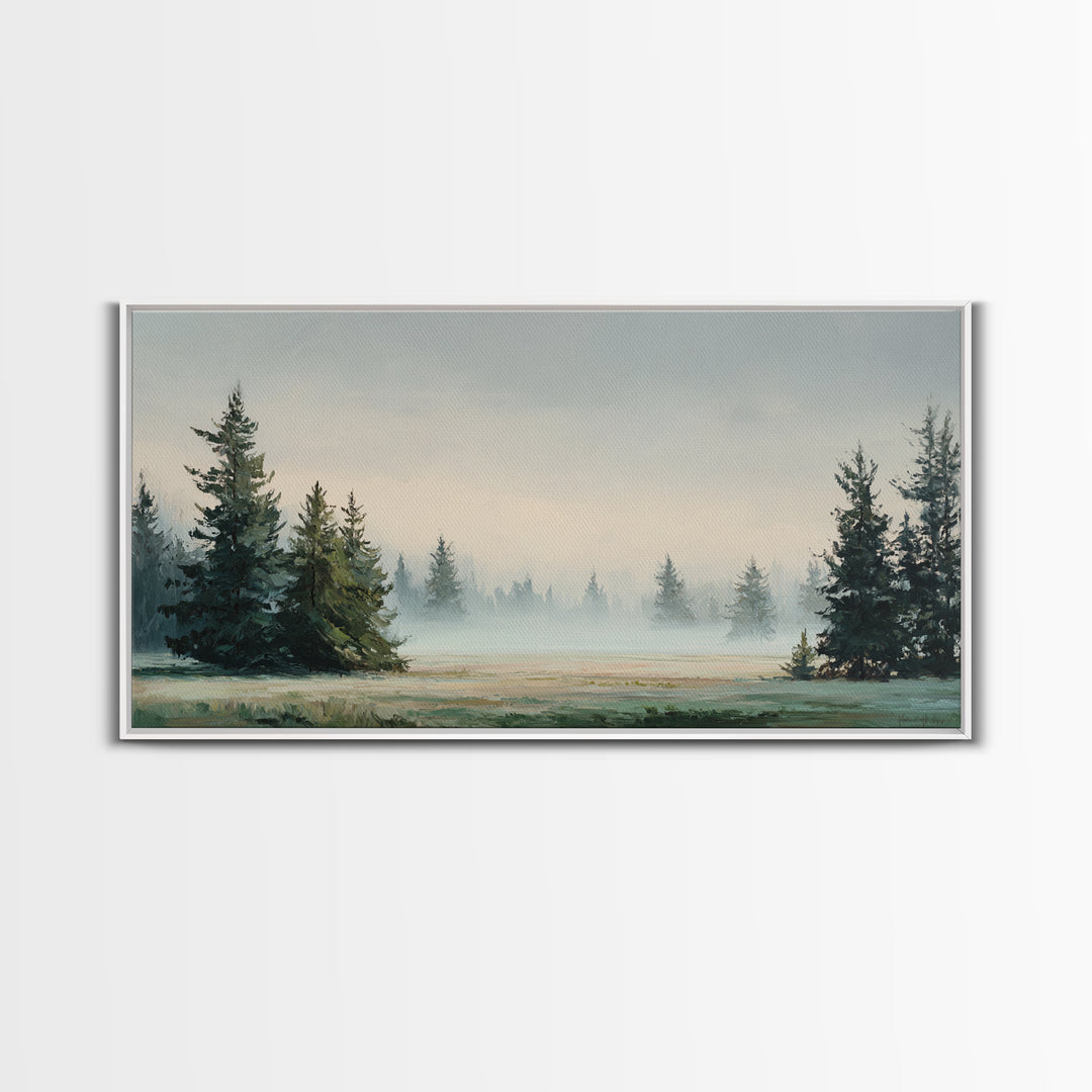 Moody Pine Forest Framed Canvas Print, Nature Art, Minimalist Decor, Living Room Decor, Fine Art, Nature, Artwork, Framed Art, NAT-2x1-37