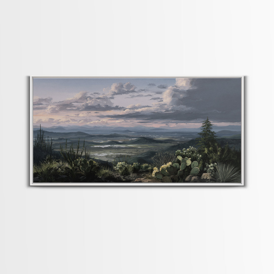 Desert Cactus Blooming After Rain Framed Canvas Print, Nature Art, Home Decor, Living Room Decor, Nature, Abstract Wall Art, NAT-2x1-40