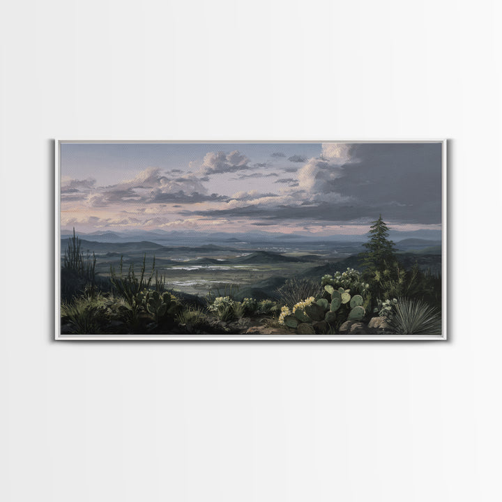 Desert Cactus Blooming After Rain Framed Canvas Print, Nature Art, Home Decor, Living Room Decor, Nature, Abstract Wall Art, NAT-2x1-40
