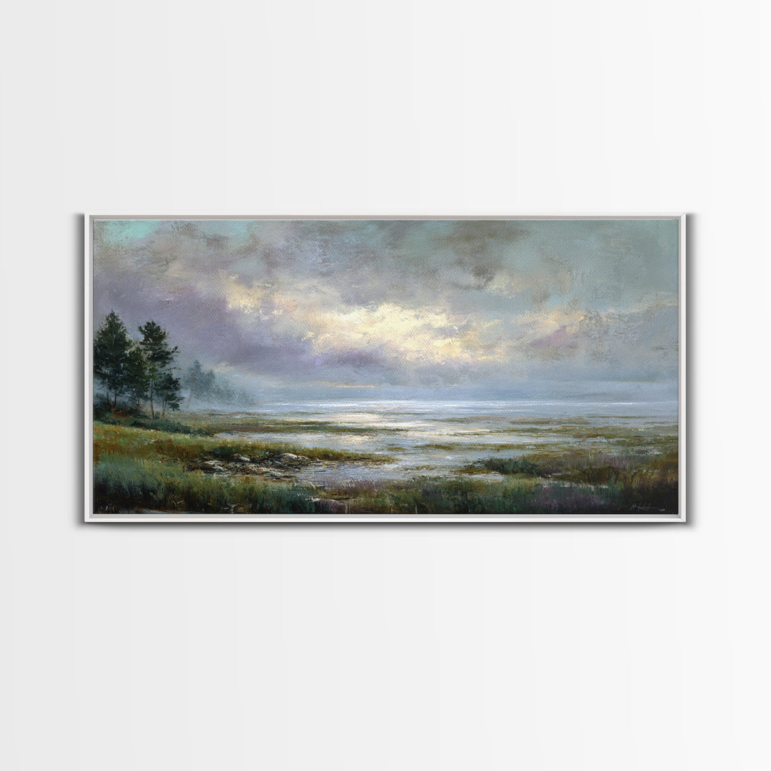 Bees Circling Lavender Blossoms Framed Canvas Print, Nature Art, Painting, Living Room Decor, Fine Art, Nature, Modern Wall Art, NAT-2x1-43