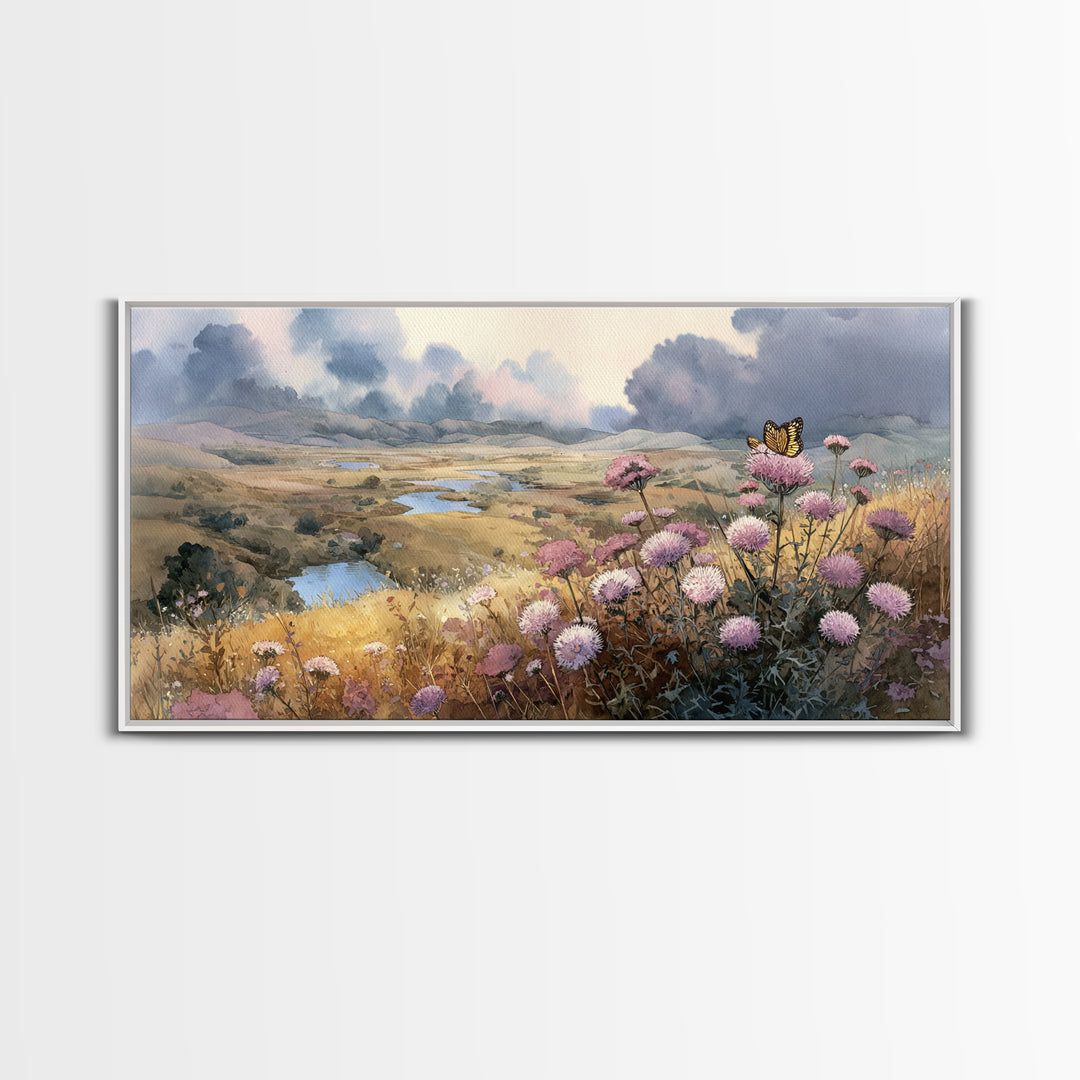 Butterfly Resting on a Blooming Thistle Canvas Print, Nature Art, Art, Living Room Decor, Fine Art, Nature, 3d Wall Art, NAT-2x1-48