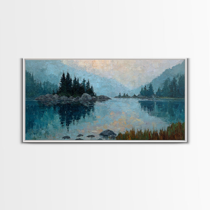Misty Mountain Lake Canvas Print, Nature Art, Printable Wall Art, Living Room Decor, Fine Art, Nature, Living Room Wall Art, NAT-2x1-49