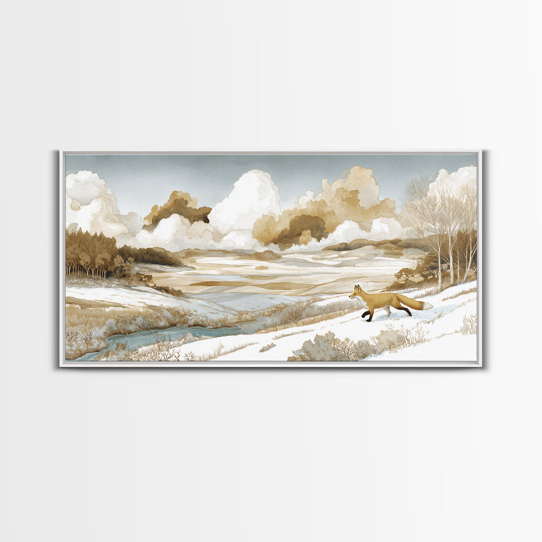 Fox Crossing a Snowy Forest Clearing Canvas Print, Nature Art, Contemporary Art, Living Room Decor, Fine Art, Nature, NAT-2x1-54
