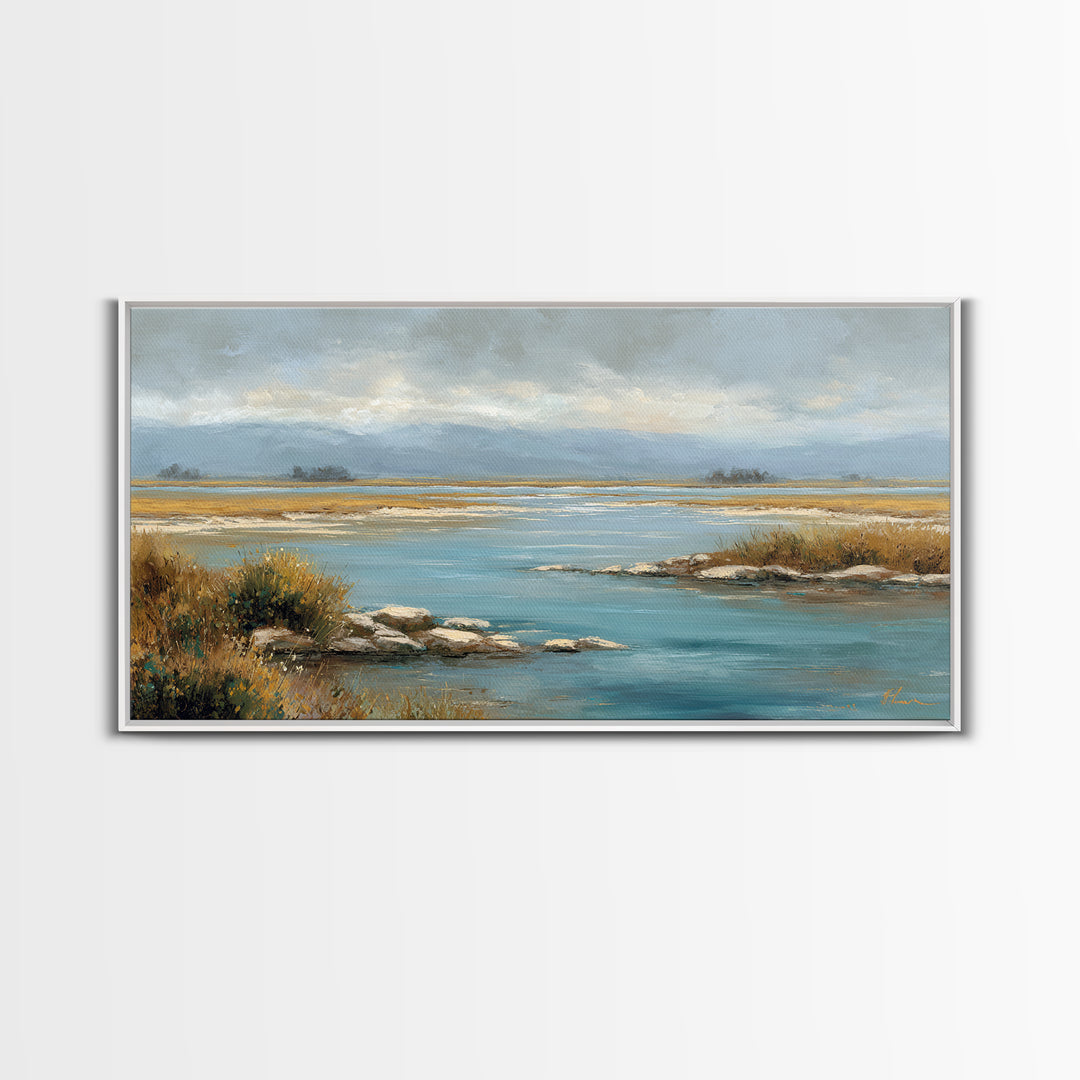 River Stones under Clear Shallow Water Canvas Print, Nature Art, Art, Living Room Decor, Fine Art, Nature, 3d Wall Art, NAT-2x1-57