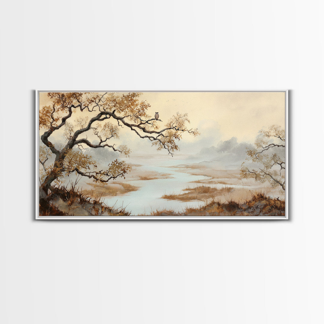 Owl in Moonlit Branches Canvas Print, Nature Art, 3d Wall Art, Living Room Decor, Watercolor Art, Nature, Nature Wall Art, NAT-2x1-63