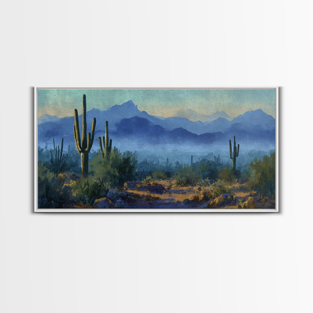 Desert Cactus Blooming After Rain Canvas Print, Nature Art, Printable Wall Art, Living Room Decor, Oil Painting, Nature, NAT-2x1-64