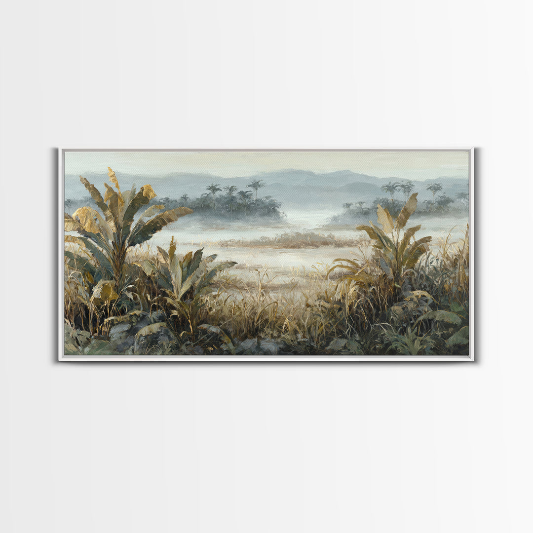 Tropical Jungle Leaves Framed Canvas Print, Nature Art, Painting, Living Room Decor, Abstract Art, Nature, Modern Wall Art, NAT-2x1-65