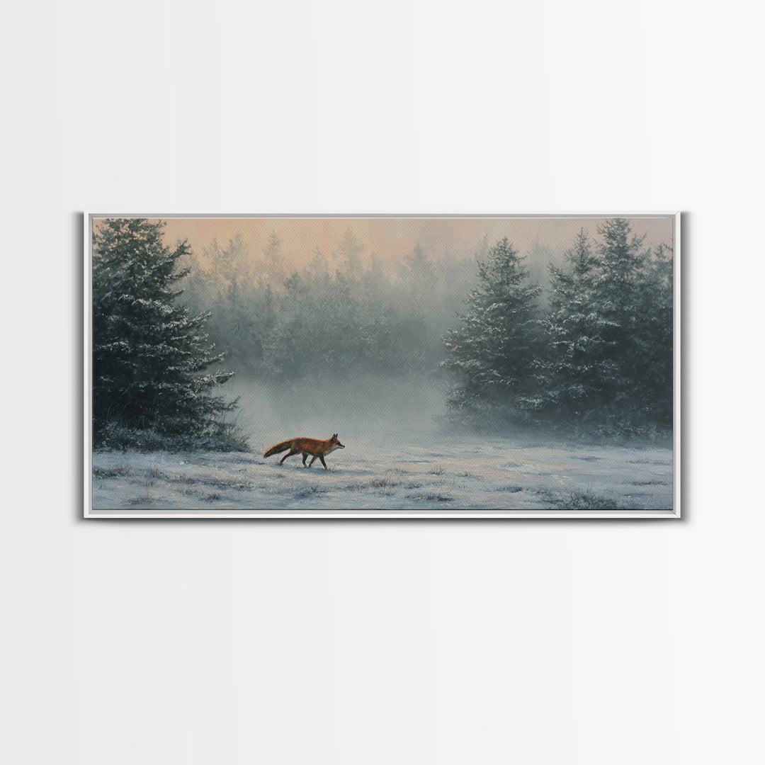 Fox Crossing a Snowy Forest Clearing Canvas Print, Nature Art, Contemporary Art, Living Room Decor, Fine Art, Nature, NAT-2x1-78