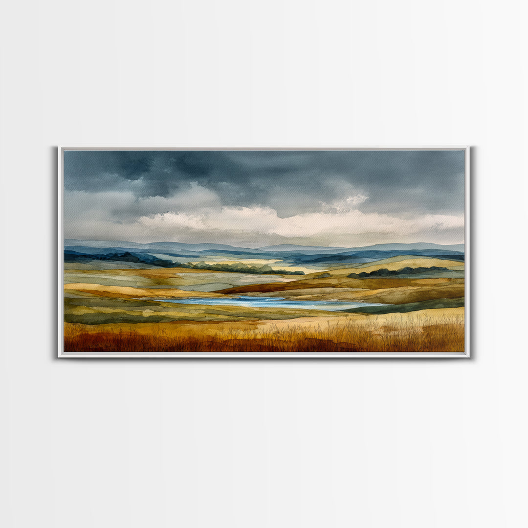 Storm Clouds over a Rolling Prairie Canvas Print, Nature Art, Wall Art, Living Room Decor, Fine Art, Nature, Wood Wall Art, NAT-2x1-82
