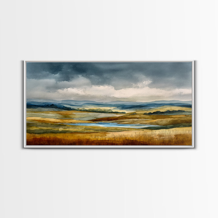 Storm Clouds over a Rolling Prairie Canvas Print, Nature Art, Wall Art, Living Room Decor, Fine Art, Nature, Wood Wall Art, NAT-2x1-82