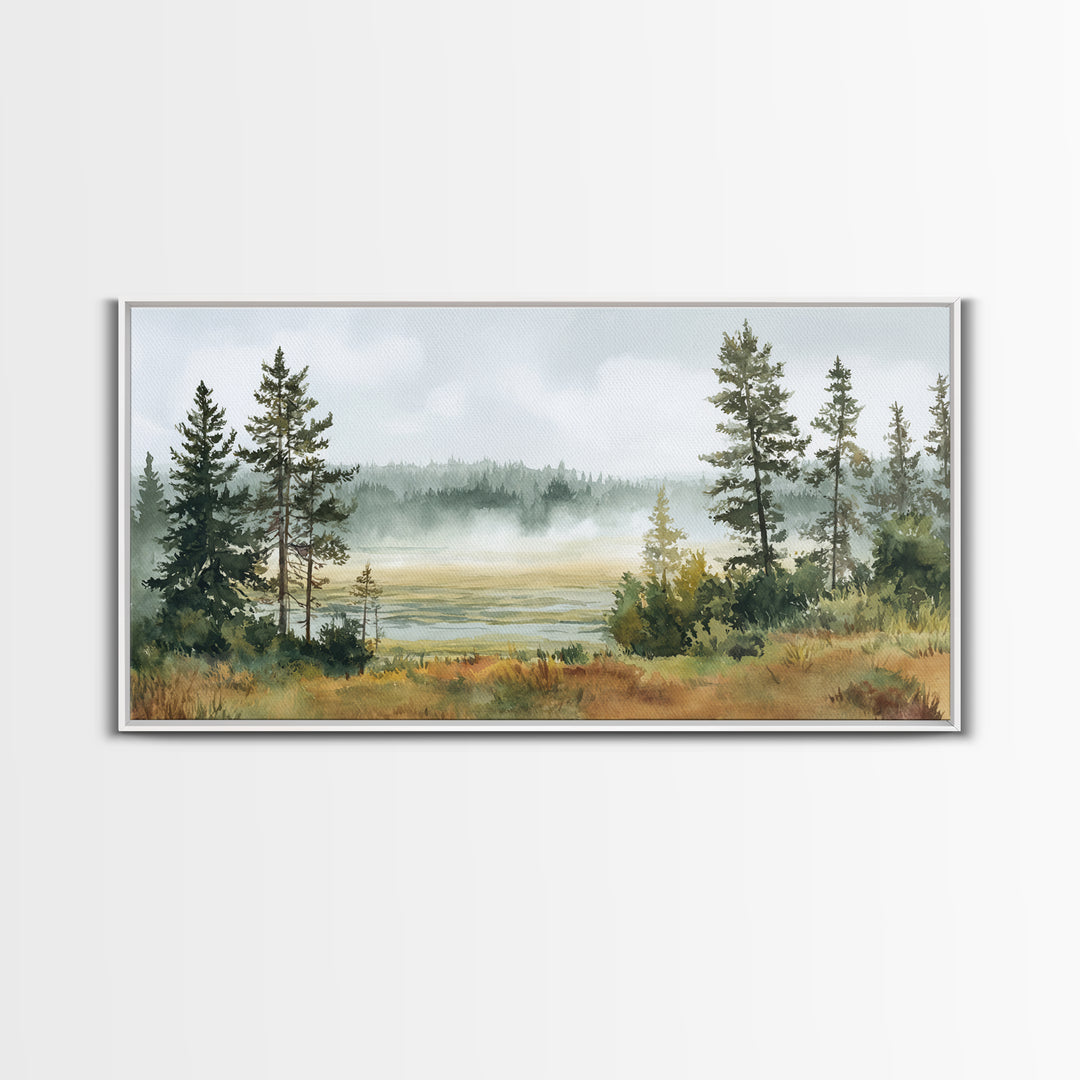 Moody Pine Forest Framed Canvas Print, Nature Art, Floral, Living Room Decor, Fine Art, Nature, Moss Art, Landscape Art, NAT-2x1-85