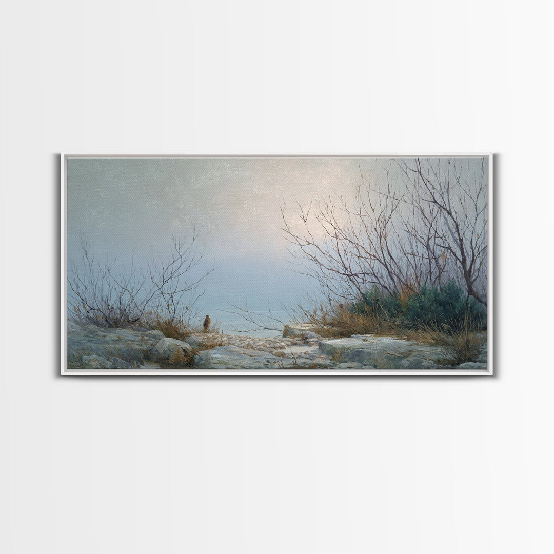 Owl in Moonlit Branches Framed Canvas Print, Nature Art, Mountain Wall Art, Living Room Decor, Watercolor Art, Nature, NAT-2x1-87