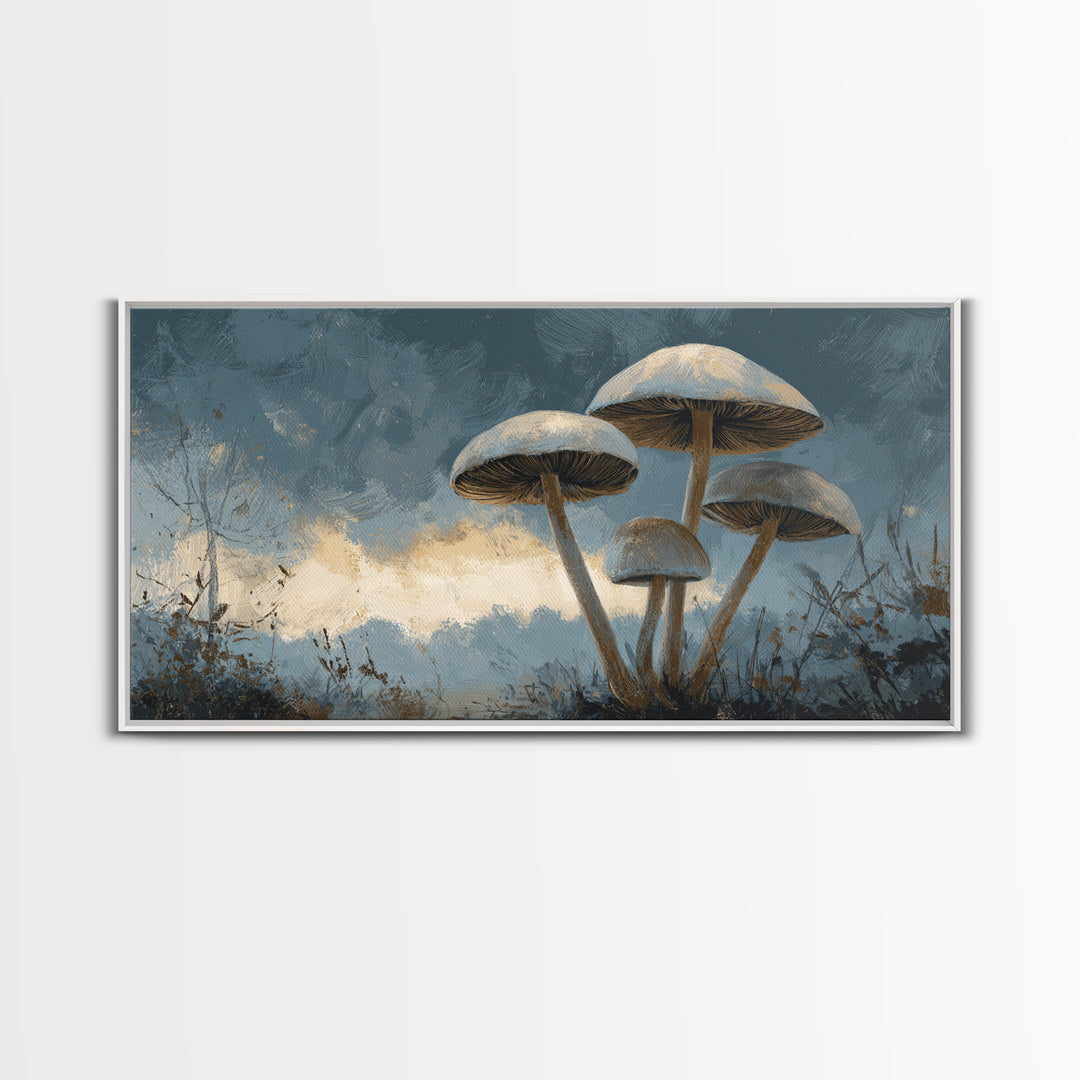 Mushroom Cluster in Enchanted Woodland Framed Canvas Print, Nature Art, Abstract Wall Art, Living Room Decor, Fine Art, Nature, NAT-2x1-99