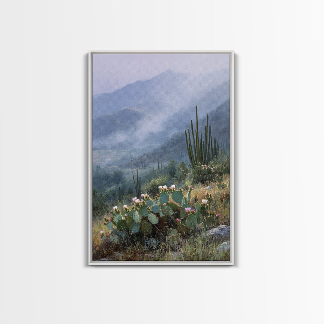 Desert Cactus Blooming After Rain Framed Canvas Print, Nature Art, Art Print, Living Room Decor, Fine Art, Nature, NAT-2x3-100