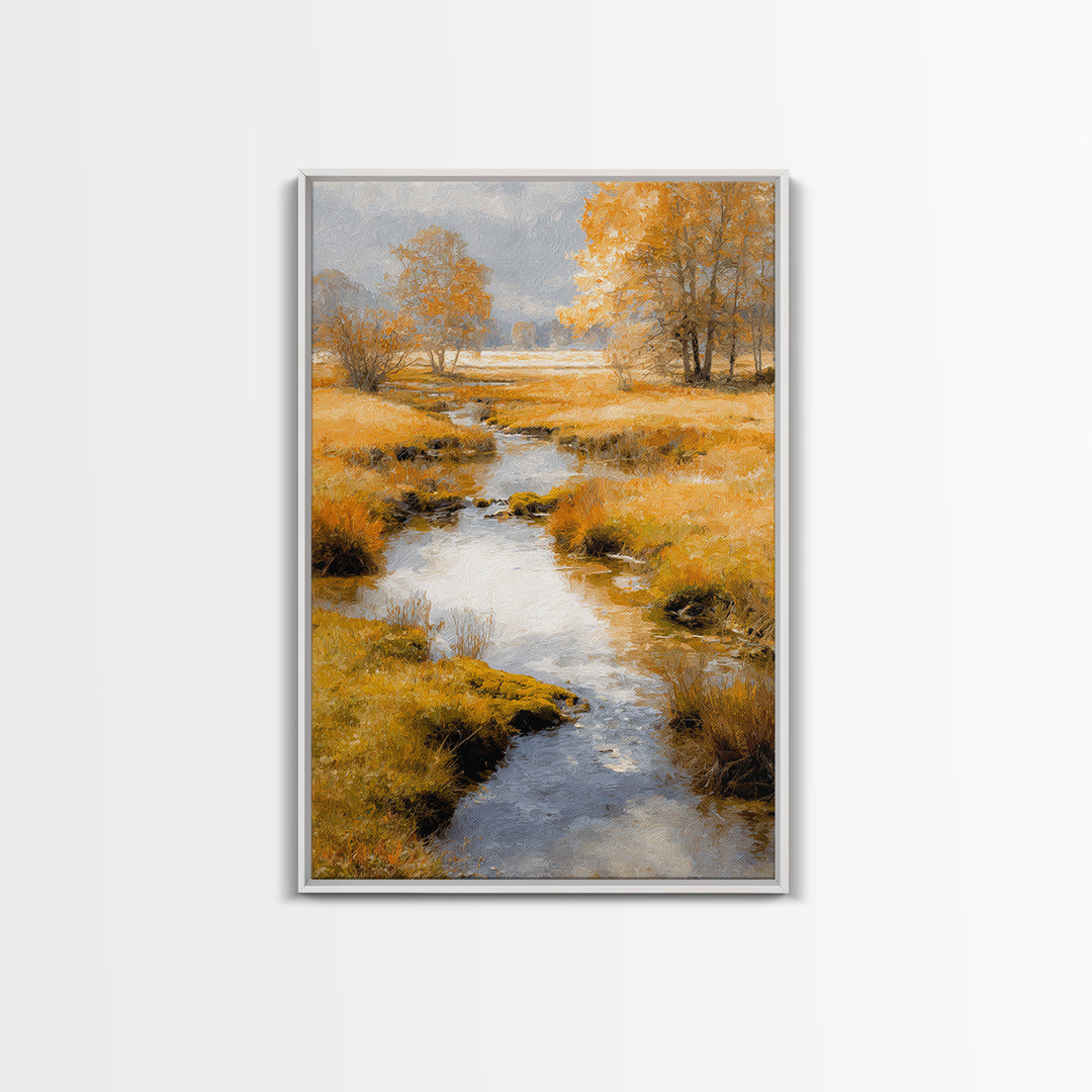 Autumn Leaves Floating on Quiet Stream Canvas Print, Nature Art, Art Print, Living Room Decor, Oil Painting, Nature, NAT-2x3-14
