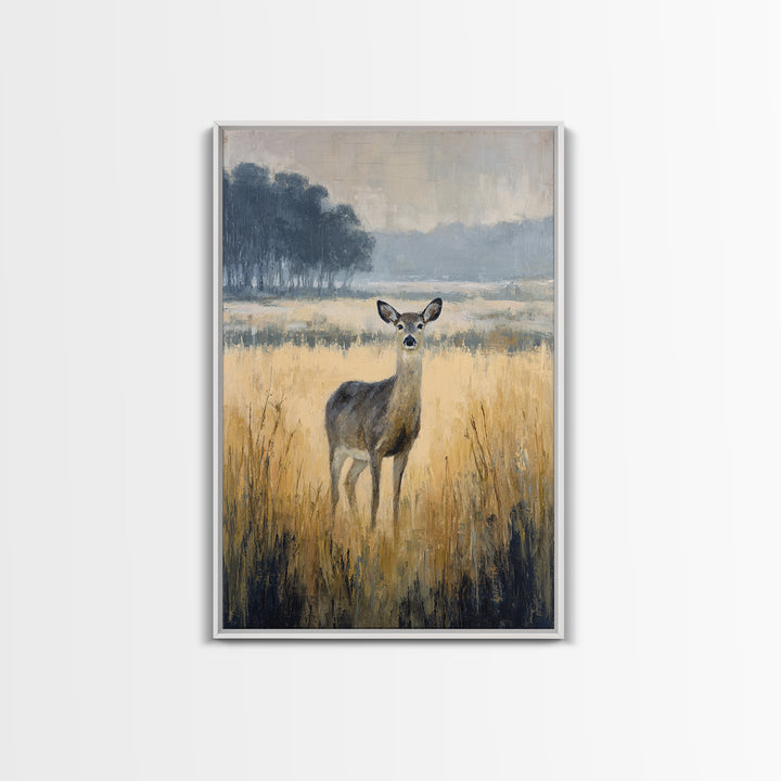 Deer Standing in a Golden Field Canvas Print, Nature Art, Moss Art, Living Room Decor, Fine Art, Nature, Statement Artwork, NAT-2x3-16