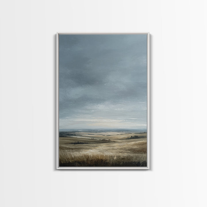 Storm Clouds over a Rolling Prairie Framed Canvas Print, Nature Art, Textured Painting, Living Room Decor, Fine Art, Nature, NAT-2x3-22