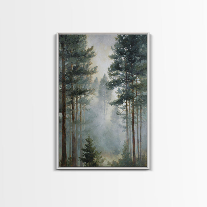 Moody Pine Forest Framed Canvas Print, Nature Art, Wall Art, Living Room Decor, Oil Painting, Nature, Wood Wall Art, NAT-2x3-25