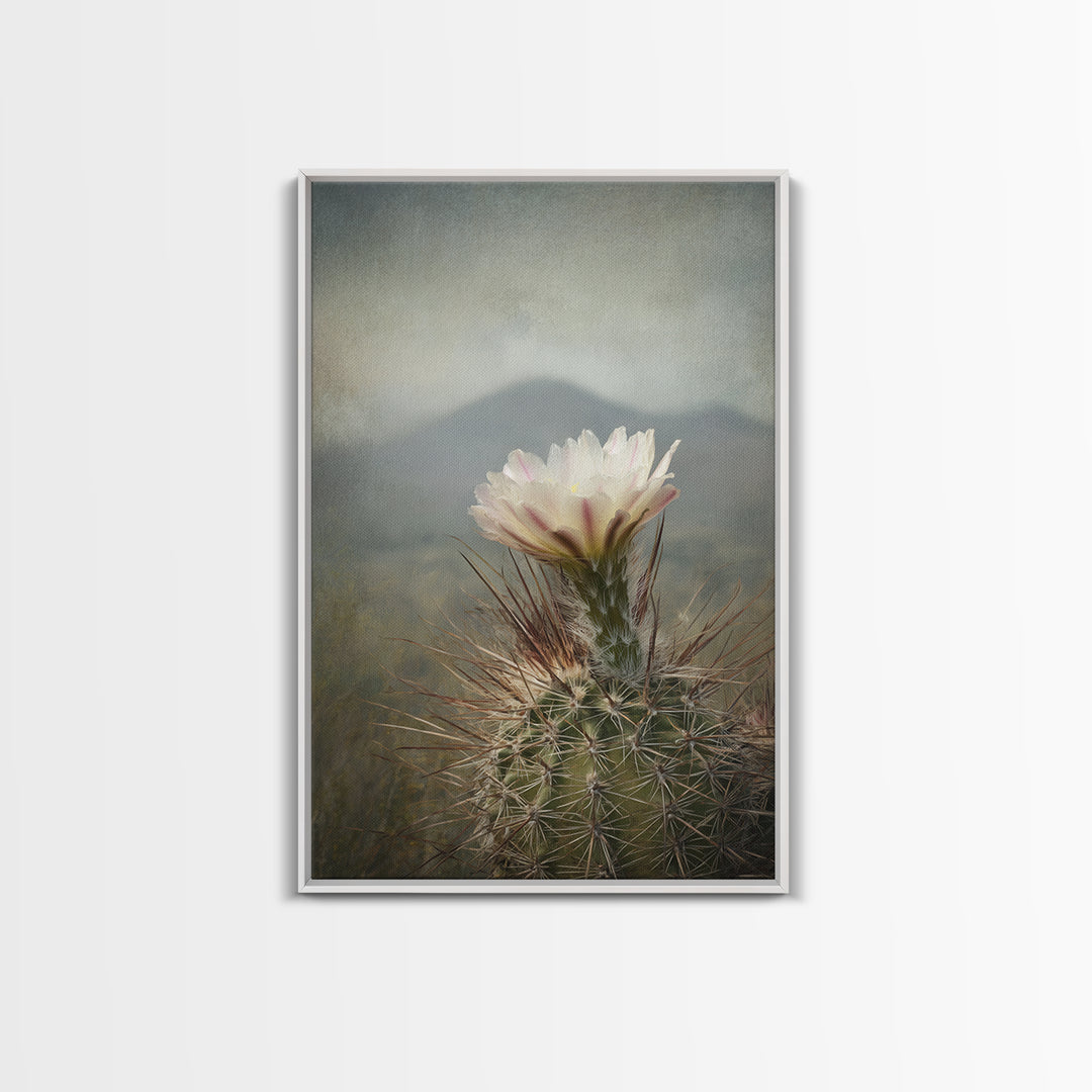 Desert Cactus Blooming After Rain Framed Canvas Print, Nature Art, Living Room Decor, Oil Painting, Nature, Ocean Art, NAT-2x3-28