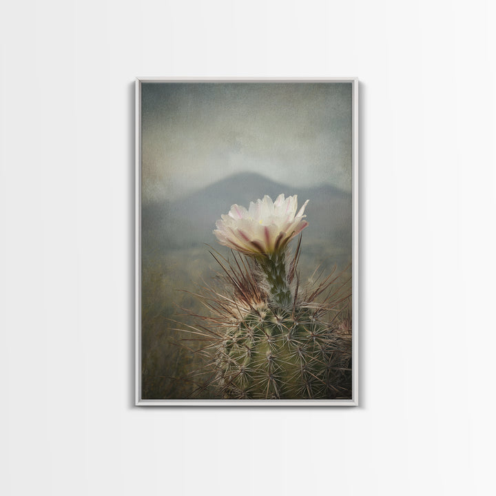 Desert Cactus Blooming After Rain Framed Canvas Print, Nature Art, Living Room Decor, Oil Painting, Nature, Ocean Art, NAT-2x3-28