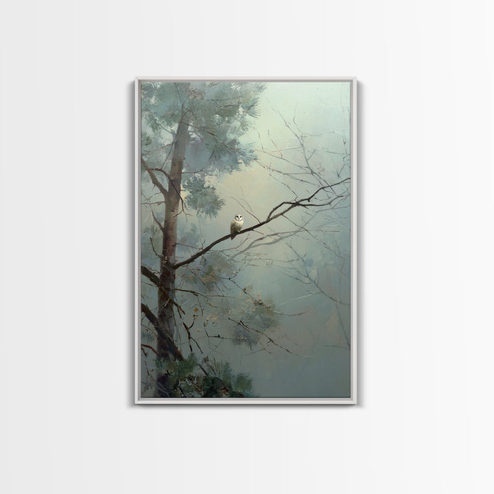 Owl in Moonlit Branches Framed Canvas Print, Nature Art, Nature Wall Art, Living Room Decor, Watercolor Art, Nature, NAT-2x3-3