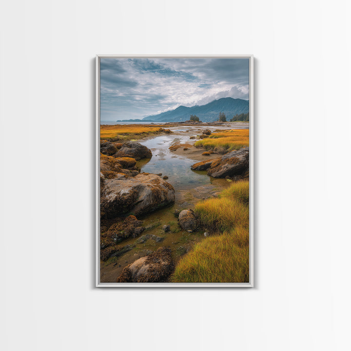 Calm Beach Tide Pooling Around Rocks Canvas Print, Nature Art, Ocean Art, Living Room Decor, Fine Art, Nature, Art Print, NAT-2x3-32