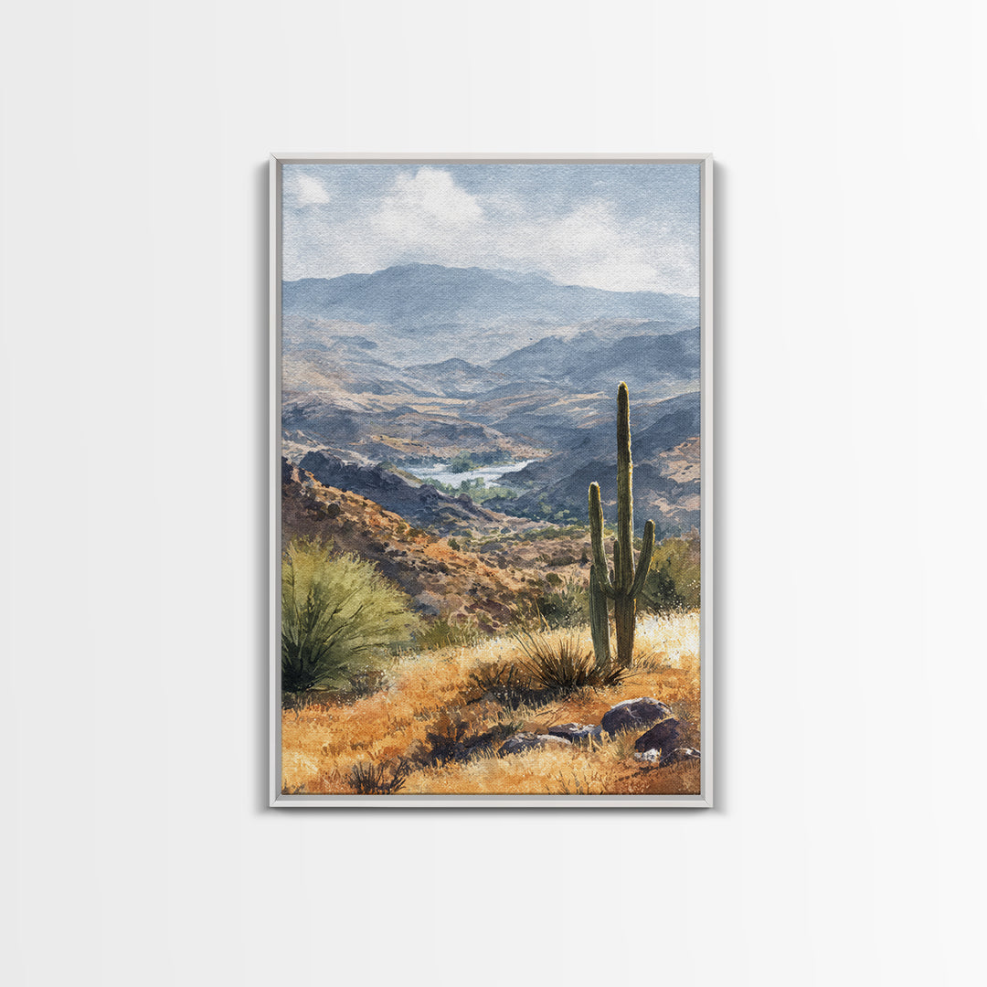 Desert Cactus Blooming After Rain Framed Canvas Print, Nature Art, Statement Artwork, Living Room Decor, Fine Art, Nature, NAT-2x3-4