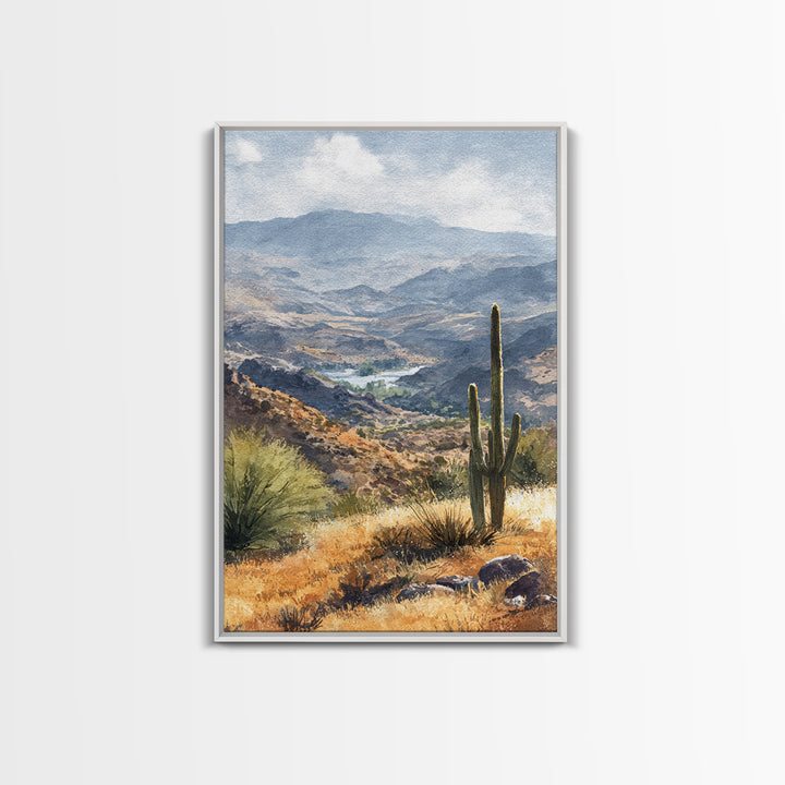 Desert Cactus Blooming After Rain Framed Canvas Print, Nature Art, Statement Artwork, Living Room Decor, Fine Art, Nature, NAT-2x3-4
