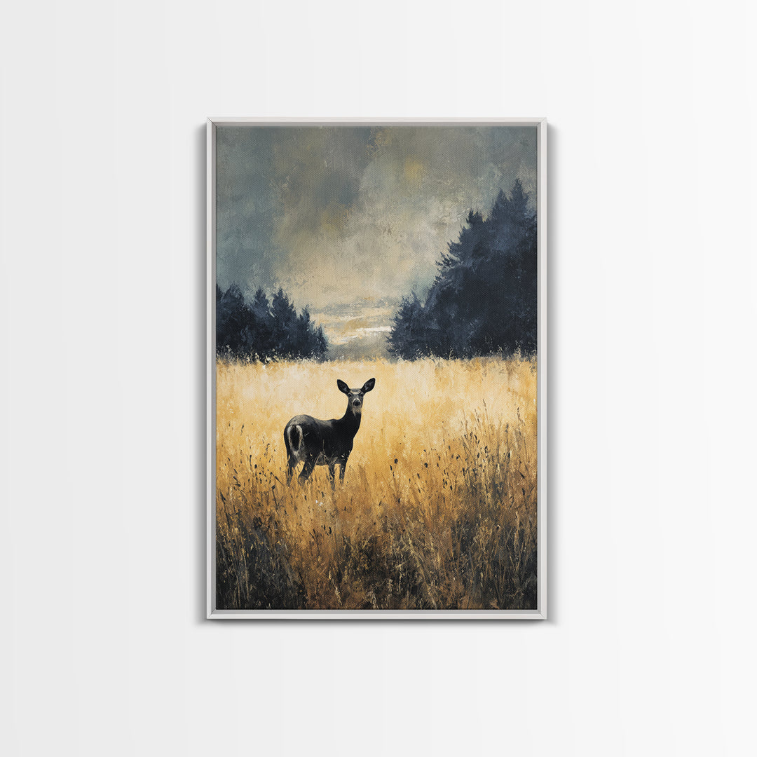 Deer Standing in a Golden Field Canvas Print, Nature Art, Fine Art Print, Living Room Decor, Fine Art, Nature, Poster, NAT-2x3-40