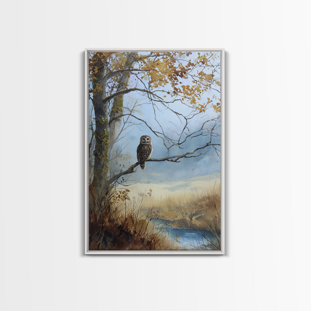 Owl in Moonlit Branches Framed Canvas Print, Nature Art, Room Decor, Living Room Decor, Fine Art, Nature, Wall Hangings, NAT-2x3-51