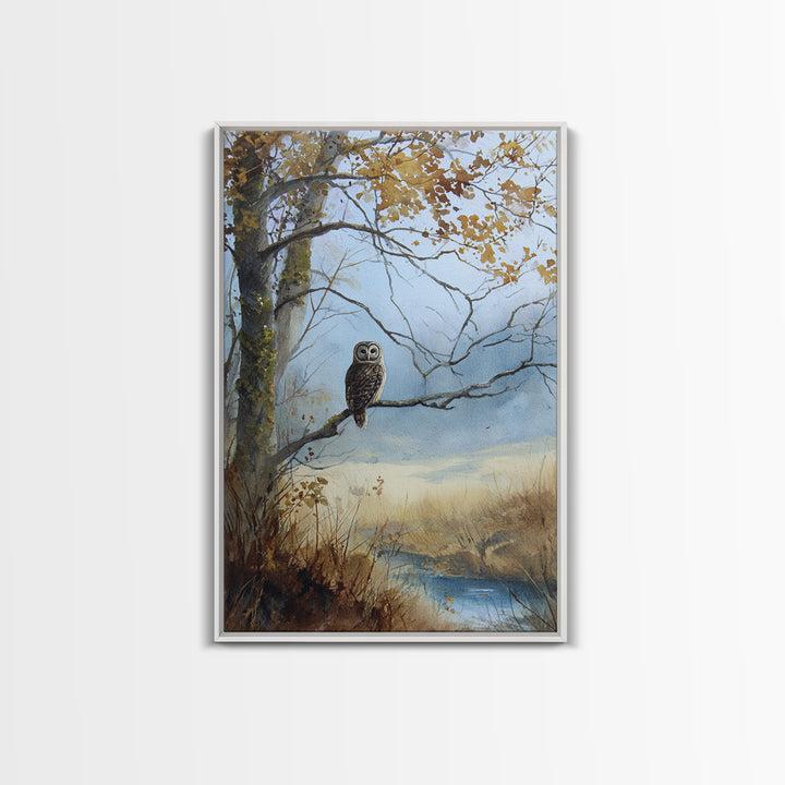 Owl in Moonlit Branches Framed Canvas Print, Nature Art, Room Decor, Living Room Decor, Fine Art, Nature, Wall Hangings, NAT-2x3-51