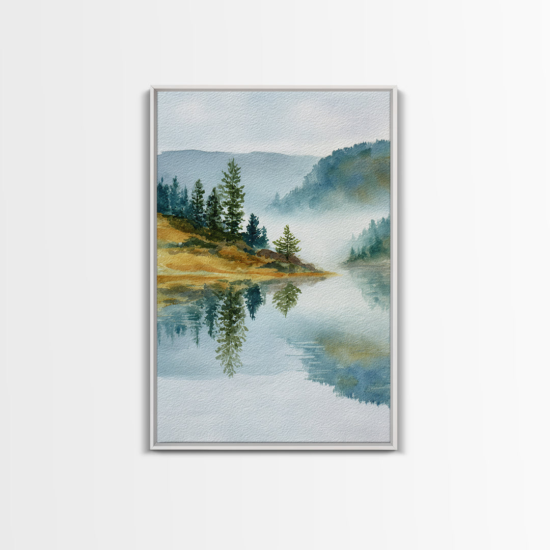 Misty Mountain Lake Canvas Print, Nature Art, Original Painting, Living Room Decor, Fine Art, Nature, Mountain Wall Art, NAT-2x3-61