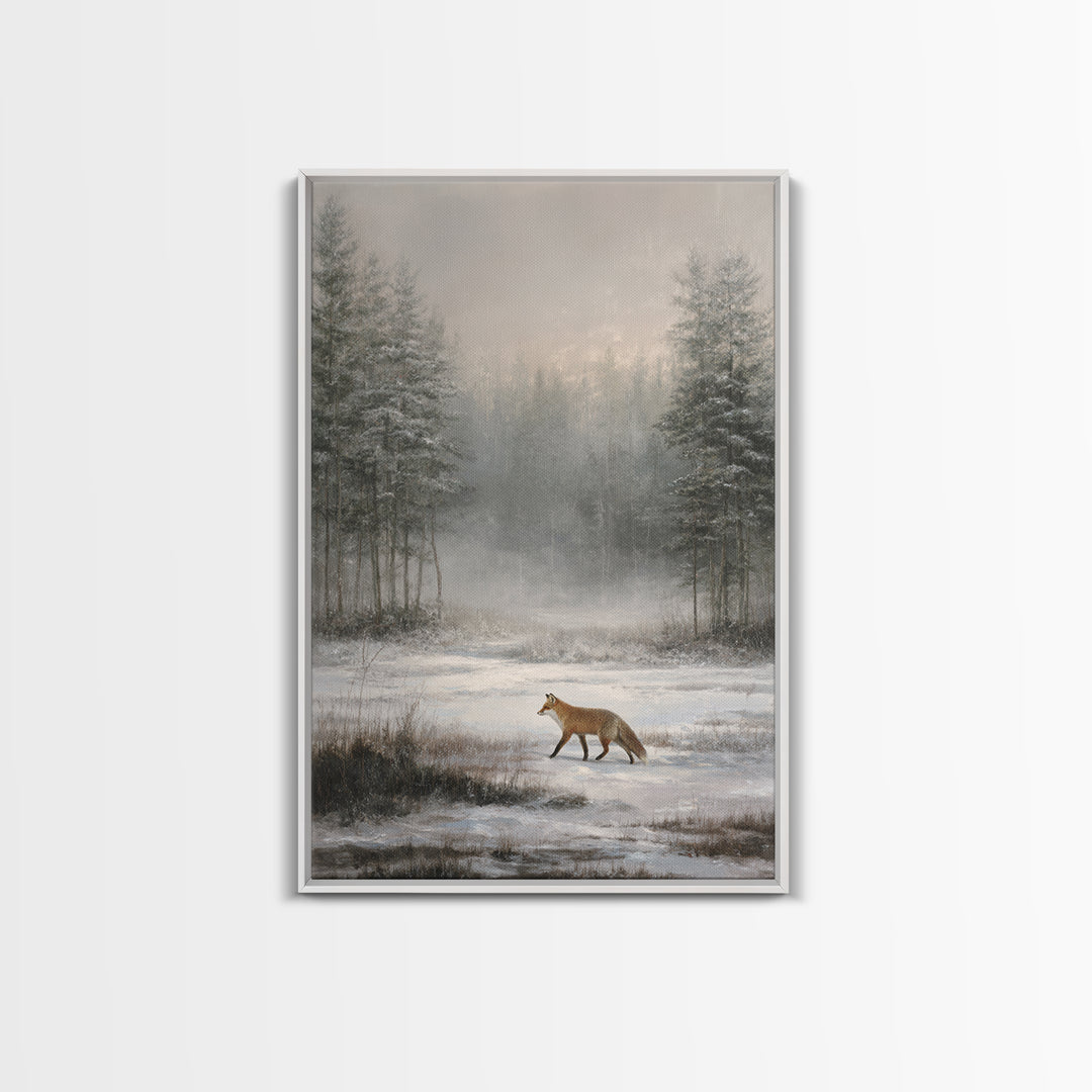 Fox Crossing a Snowy Forest Clearing Canvas Print, Nature Art, Home Decor, Living Room Decor, Nature, Abstract Wall Art, NAT-2x3-66