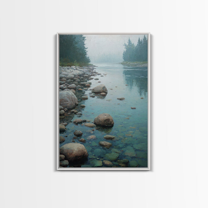 River Stones under Clear Shallow Water Framed Canvas Print, Nature Art, Artwork, Living Room Decor, Fine Art, Nature, NAT-2x3-69