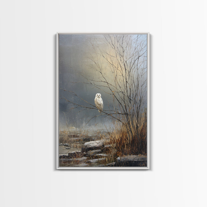 Owl in Moonlit Branches Framed Canvas Print, Nature Art, Printable Wall Art, Living Room Decor, Watercolor Art, Nature, NAT-2x3-75