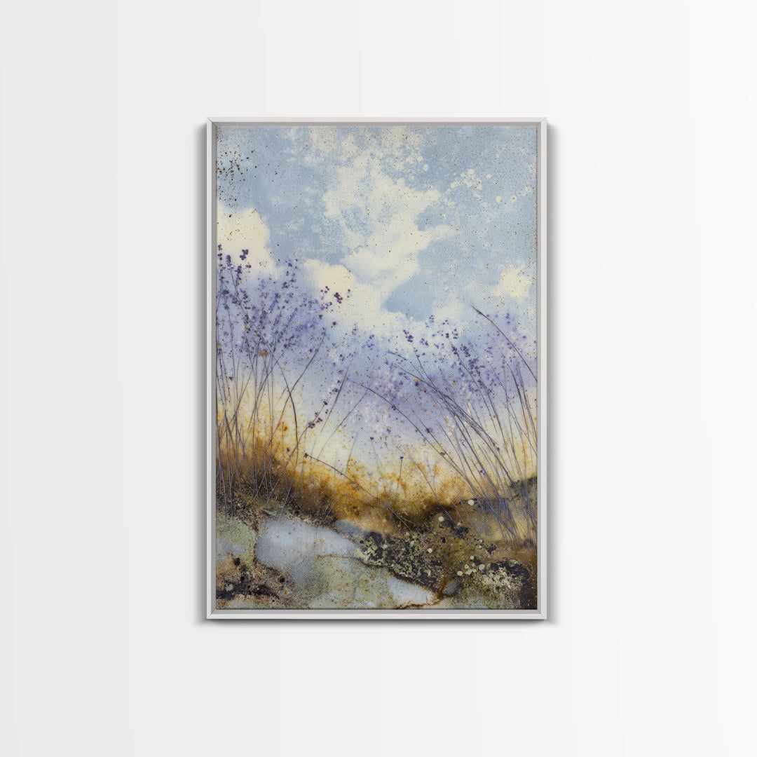 Bees Circling Lavender Blossoms Canvas Print, Nature Art, Poster, Living Room Decor, Fine Art, Nature, Abstract Wall Art, NAT-2x3-79