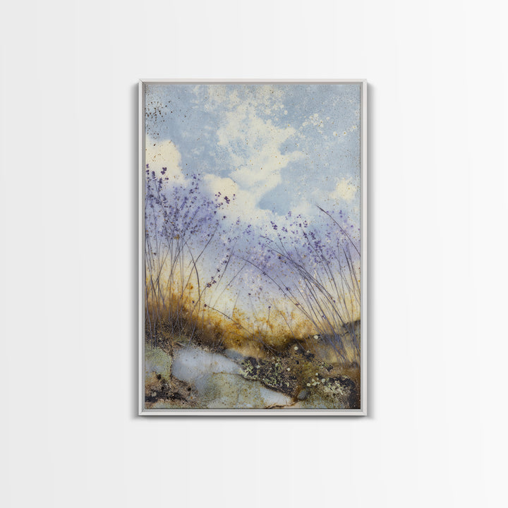 Bees Circling Lavender Blossoms Canvas Print, Nature Art, Poster, Living Room Decor, Fine Art, Nature, Abstract Wall Art, NAT-2x3-79