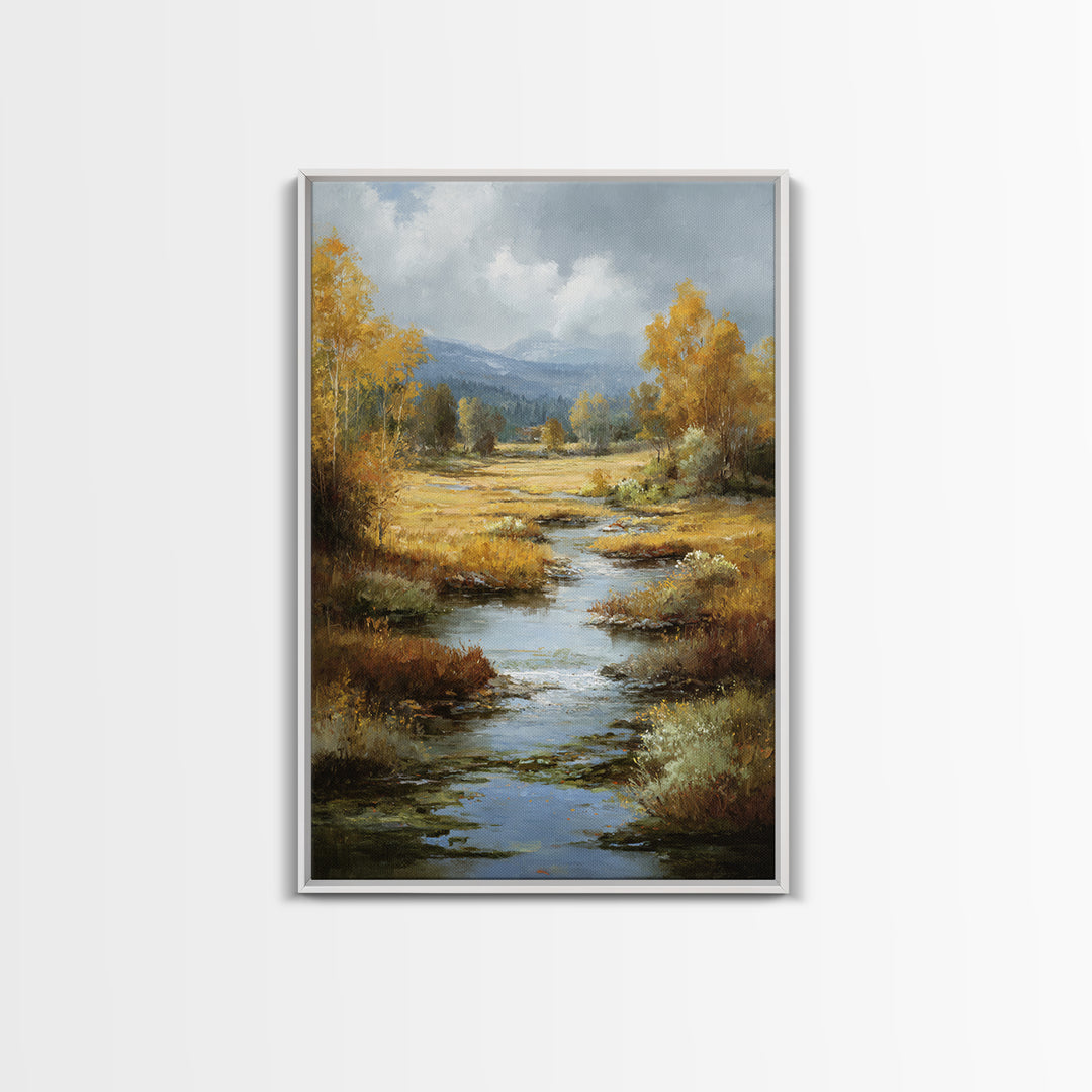 Autumn Leaves Floating on Quiet Stream Canvas Print, Nature Art, Mushroom, Living Room Decor, Abstract Art, Nature, NAT-2x3-86
