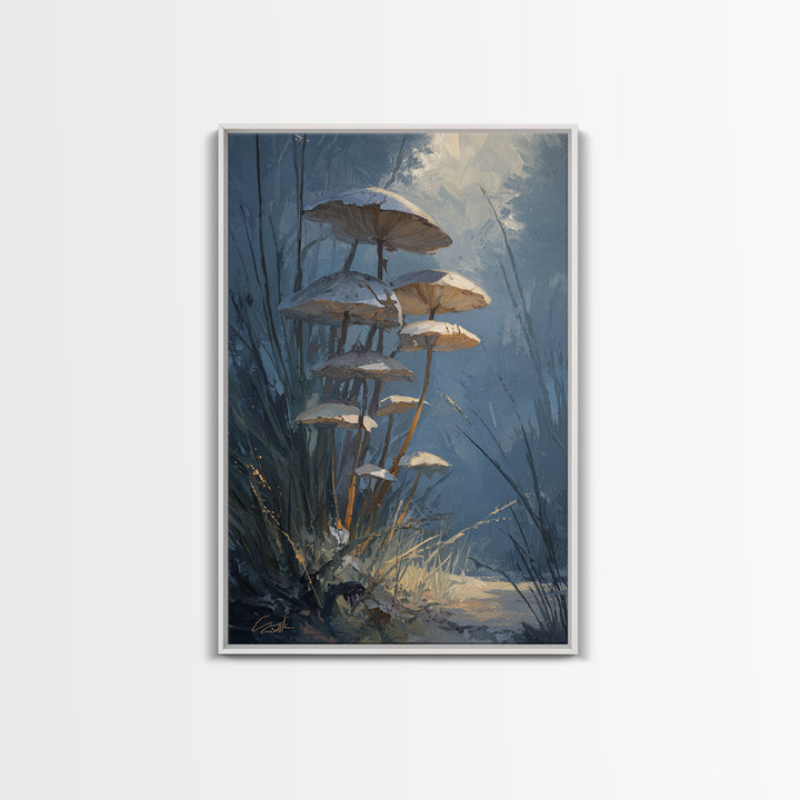 Mushroom Cluster in Enchanted Woodland Framed Canvas Print, Nature Art, 3d Wall Art, Living Room Decor, Fine Art, Nature, NAT-2x3-87