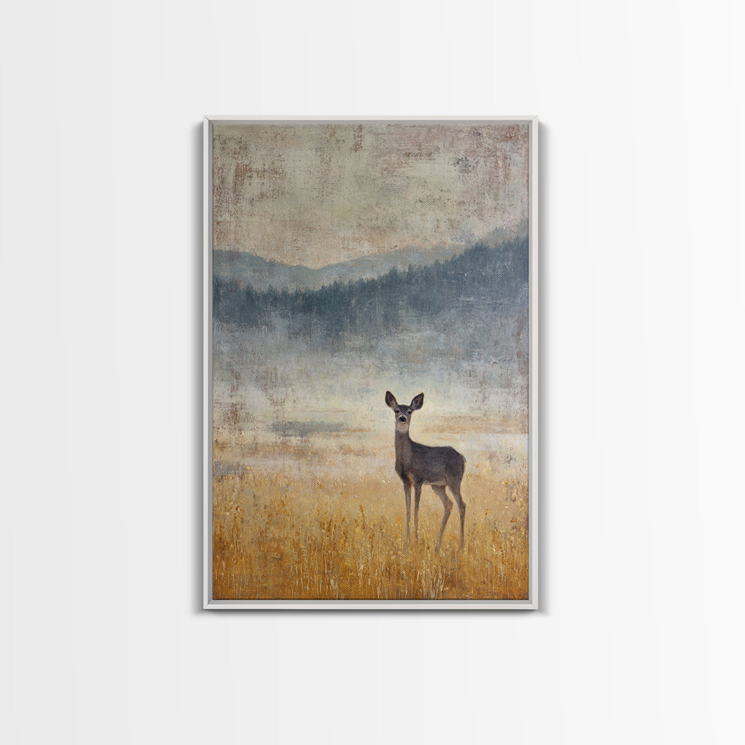 Deer Standing in a Golden Field Framed Canvas Print, Nature Art, Printable Wall Art, Living Room Decor, Fine Art, Nature, NAT-2x3-88