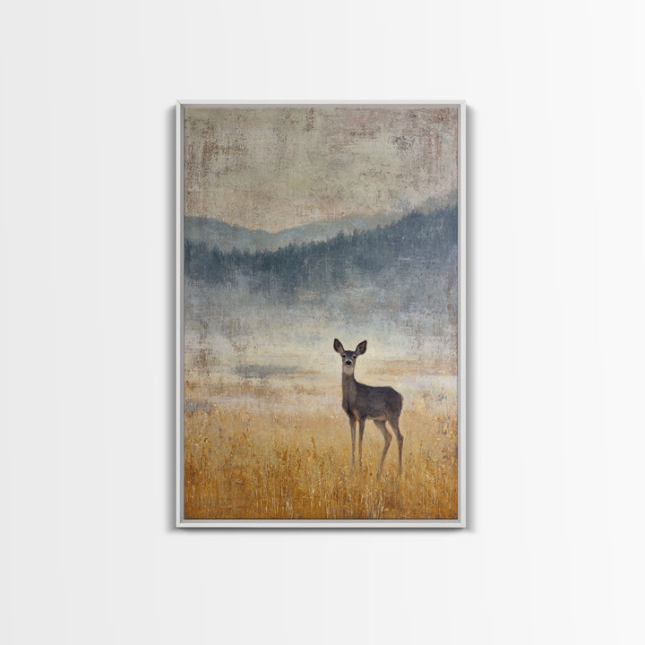 Deer Standing in a Golden Field Framed Canvas Print, Nature Art, Printable Wall Art, Living Room Decor, Fine Art, Nature, NAT-2x3-88
