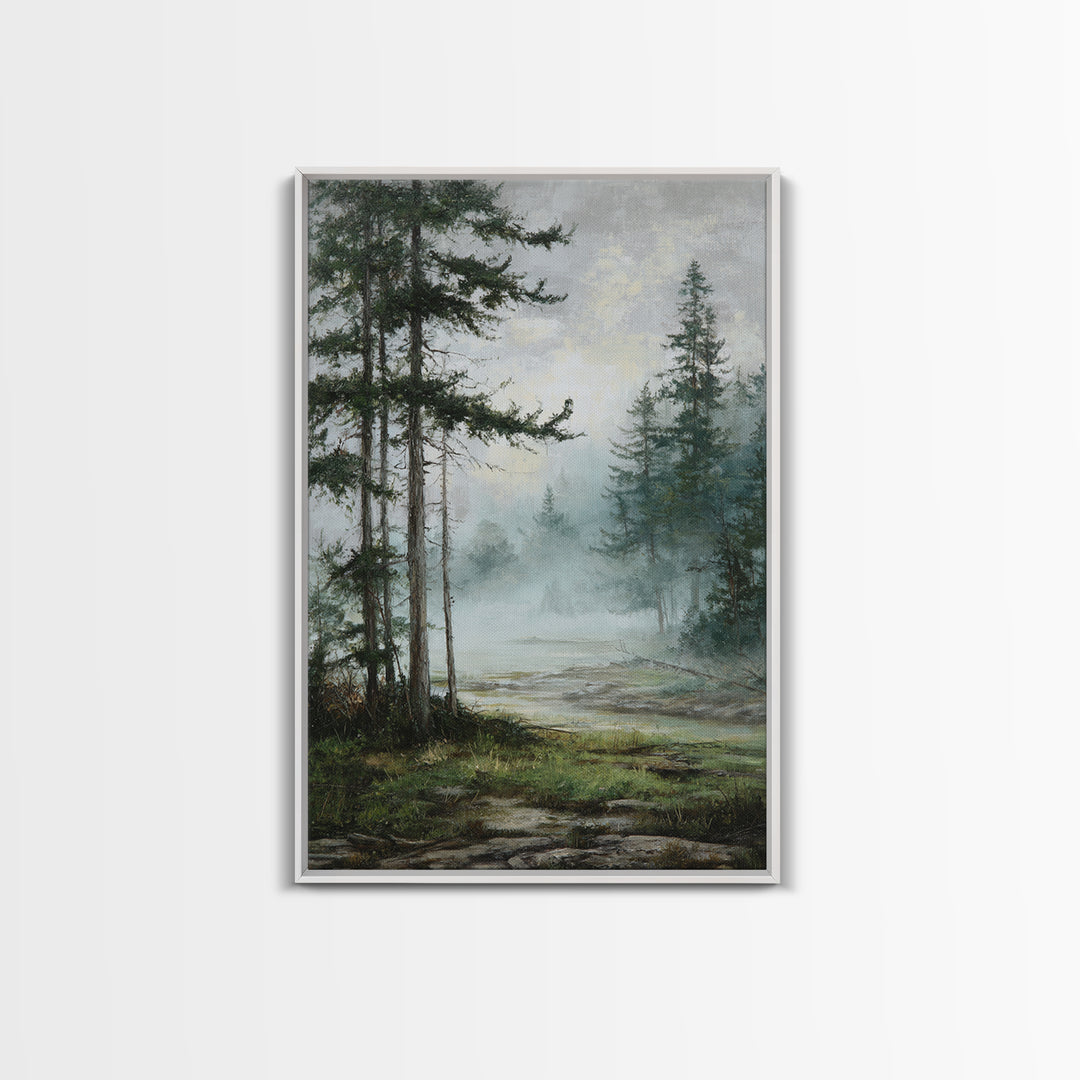 Moody Pine Forest Framed Canvas Print, Nature Art, Framed Art, Living Room Decor, Nature, Botanical Art, Digital Download Art, NAT-2x3-97