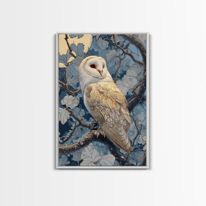 Owl in Moonlit Branches Canvas Print, Nature Art, Wood Wall Art, Living Room Decor, Watercolor Art, Nature, Nature Wall Art, NAT-2x3-99