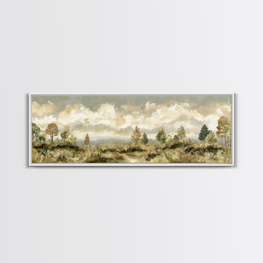 Sunlit Forest Path Framed Canvas Print, Nature Art, Modern Wall Art, Living Room Decor, Fine Art, Nature, Mountain Art, NAT-3x1-17