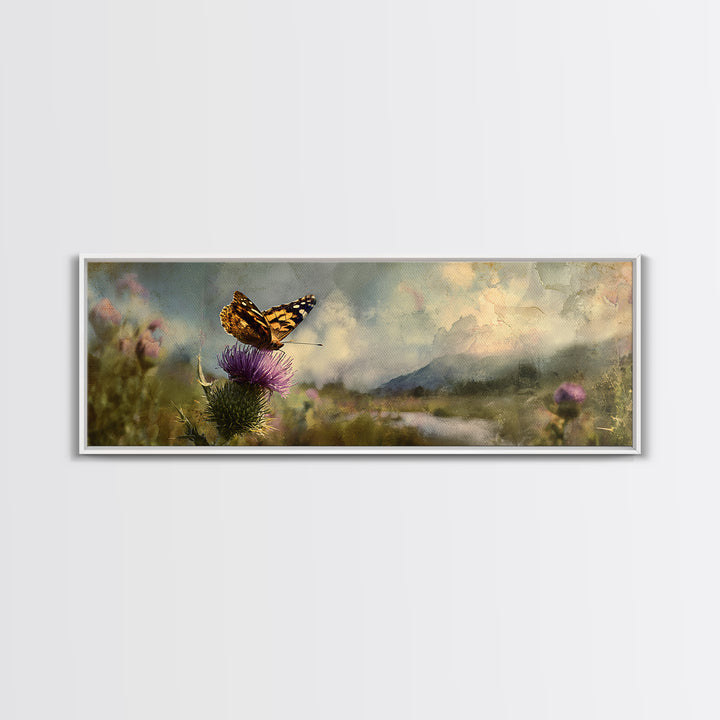 Butterfly Resting on a Blooming Thistle Canvas Print, Nature Art, Ocean Art, Living Room Decor, Fine Art, Nature, Art Print, NAT-3x1-20